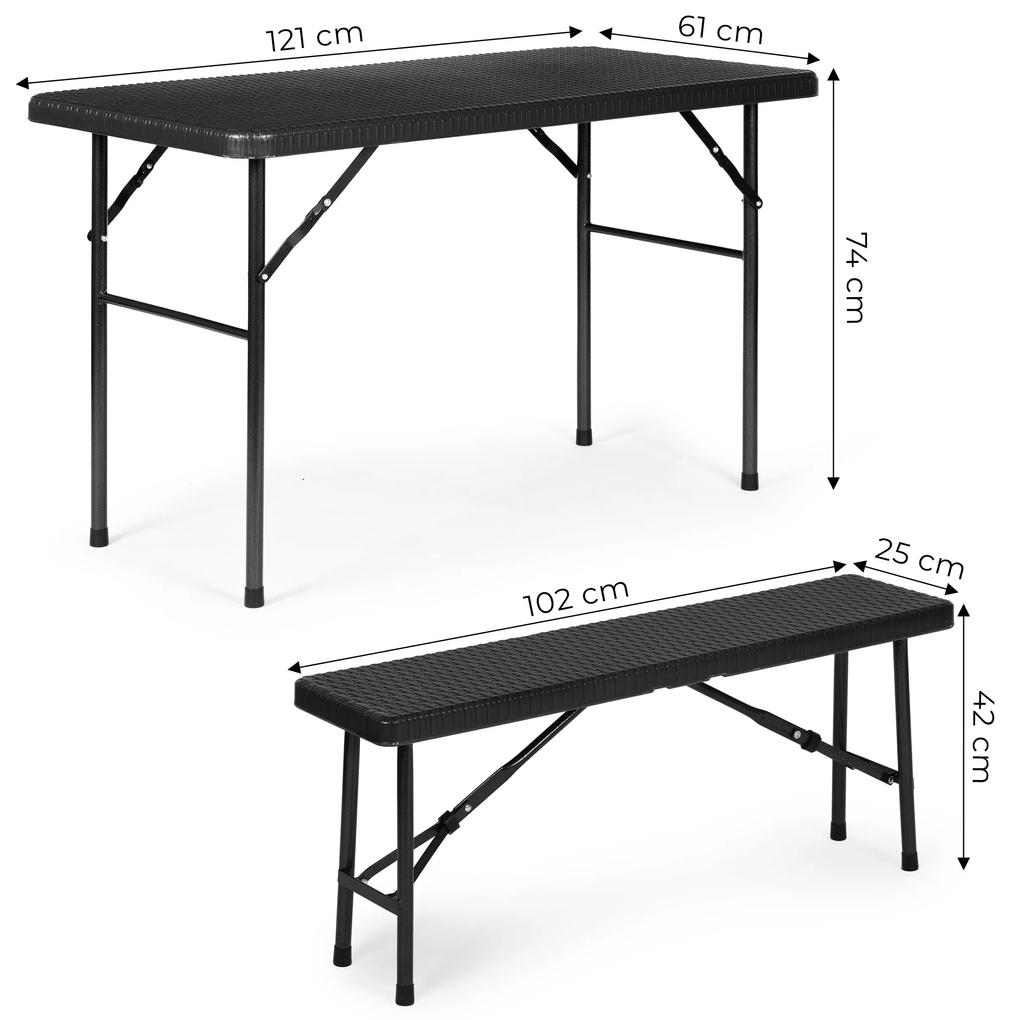 Cateringová súprava, stôl 120 cm a  2 lavice, čierna