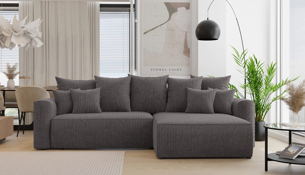 Rohová sedačka Baria (P) (sivočierna). Akcia -20%. Vlastná spoľahlivá doprava až k Vám domov. 1133096