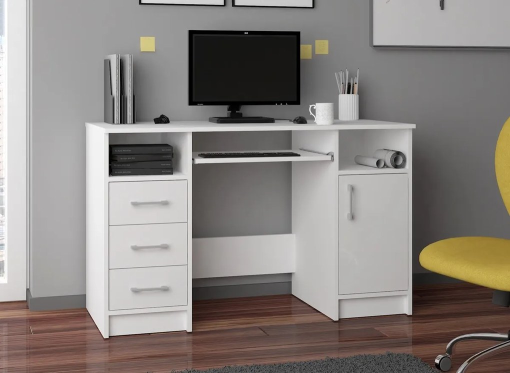 Volně stojící psací stůl Ana 124 cm bílý lesk