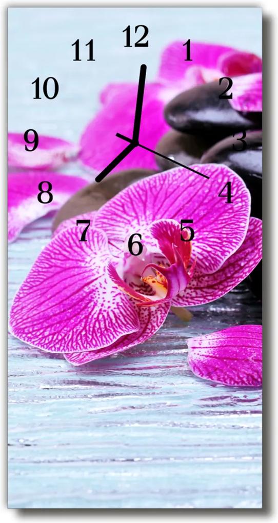 Nástenné hodiny vertikálne  Kvety orchideí farebné