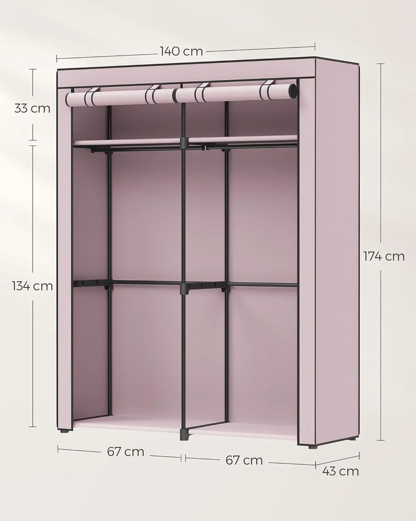 Textilní šatní skříň Malas 140 cm světle růžová