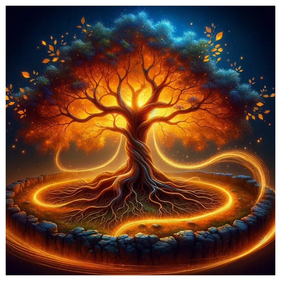 Obraz strom života v ohnivom kruhu