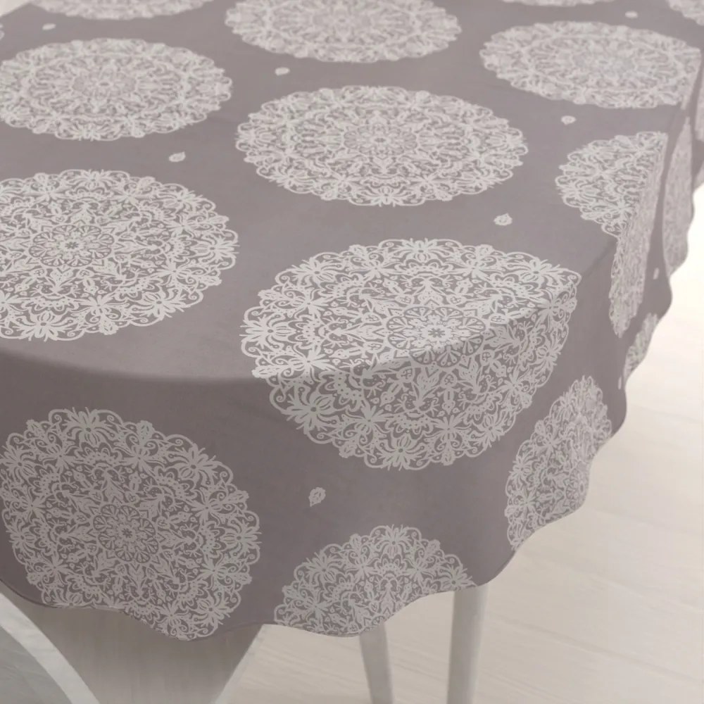 Biante Bavlnený oválny obrus Sandra SA-547 Krémové mandaly na béžovosivom 80x120 cm