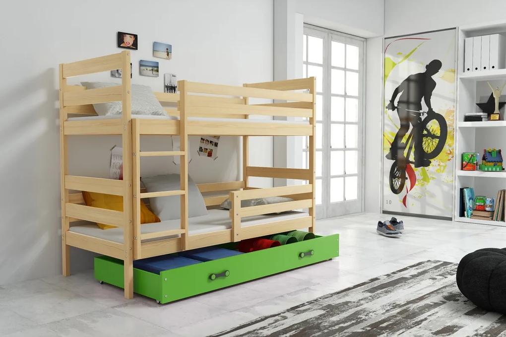 Detská poschodová posteľ ERYK | borovica Farba: Borovica / zelená, Rozmer.: 200 x 90 cm