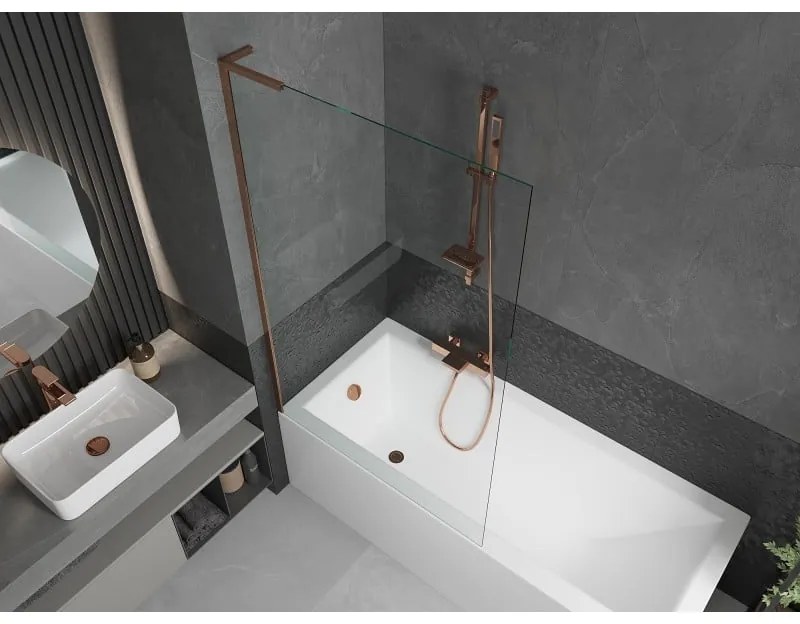 Mexen Next L, 1-krídlová vaňová zástena 100 x 150 cm, 6mm číre sklo, ružové zlato profil, 895-100-000-03-00-60