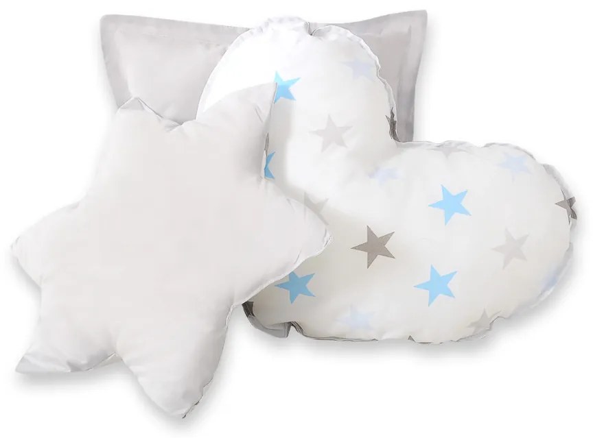 Bobono Stan Teepee pre deti + hracia podložka + vankúše + ozdobné perie - Stars modro-šedá/šedá