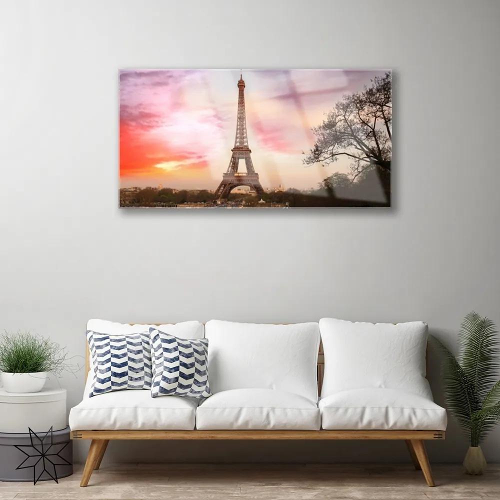 Obraz na skle Eiffelova veža architektúra 140x70 cm