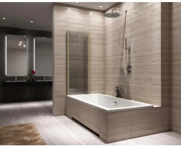 REA-K9777 - Skladacia vaňová zástena AGAT 140x100 cm brúsená zlatá/číra