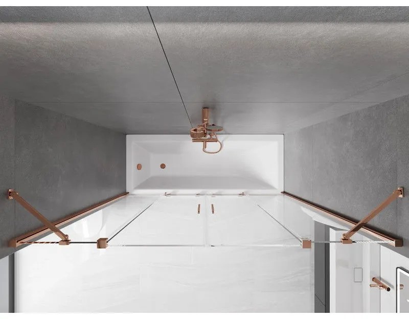 Mexen Velar Duo, 2-krídlová posuvná vaňová zástena 200 x 150 cm, 8mm číre sklo, ružové zlato profil, 896-200-000-02-60