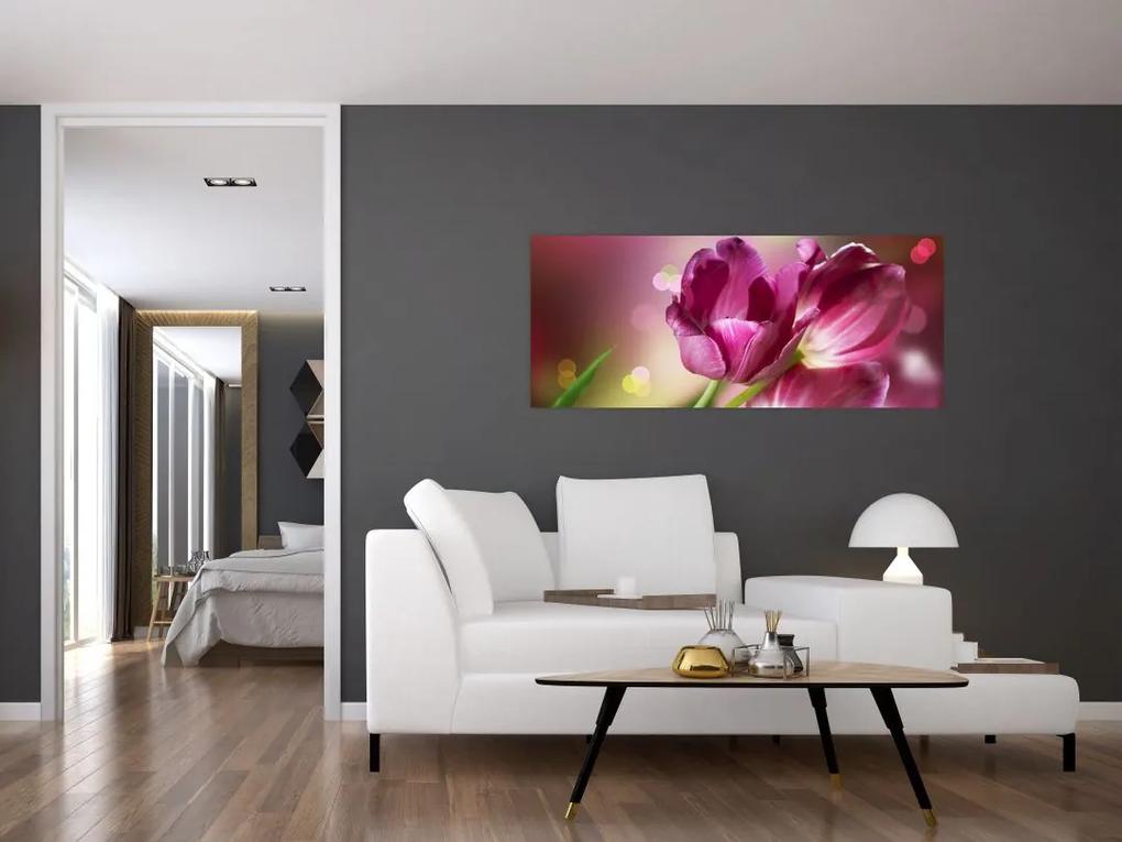Obraz ružových tulipánov (120x50 cm)
