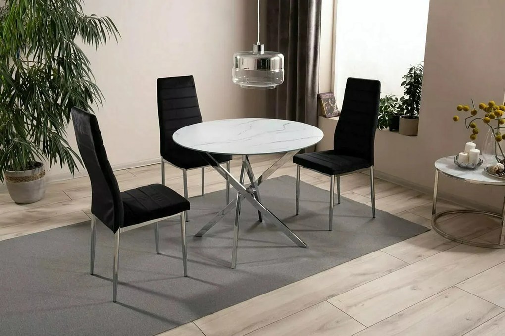 Jedálenský stôl Agis 90 cm biely mramor/chróm