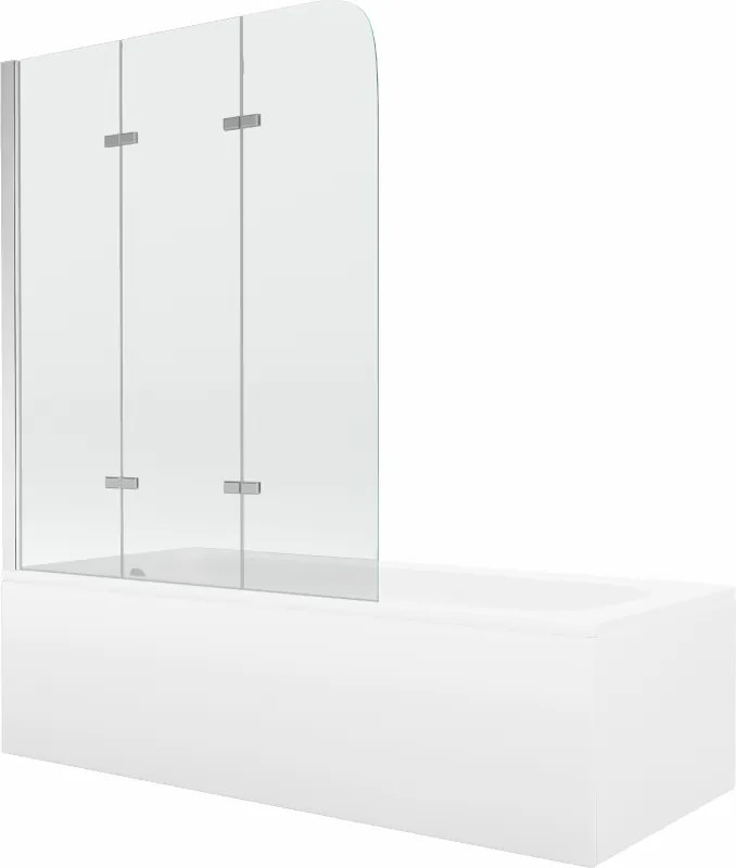 Mexen Vega obdĺžniková vaňa 180 x 80 cm s obložením a 3-krídlovými dverami 120 cm, priehľadná, chróm