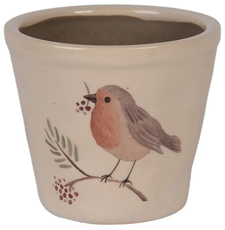 Keramický kvetináč s vtáčikom Vintage Green Pine S - Ø 12*11 cm
