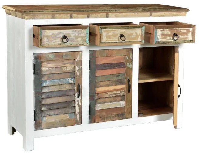 furniture-nabytek.cz - Masívna komoda Perth z recyklovaného dreva, lakovaná, biela/barevná – 125×42×90 cm
