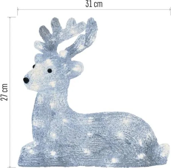 EMOS DCFC06 vianočná dekorácia - jelenček 40 LED V27cm 2,1W studená biela, IP44, časovač, adaptér