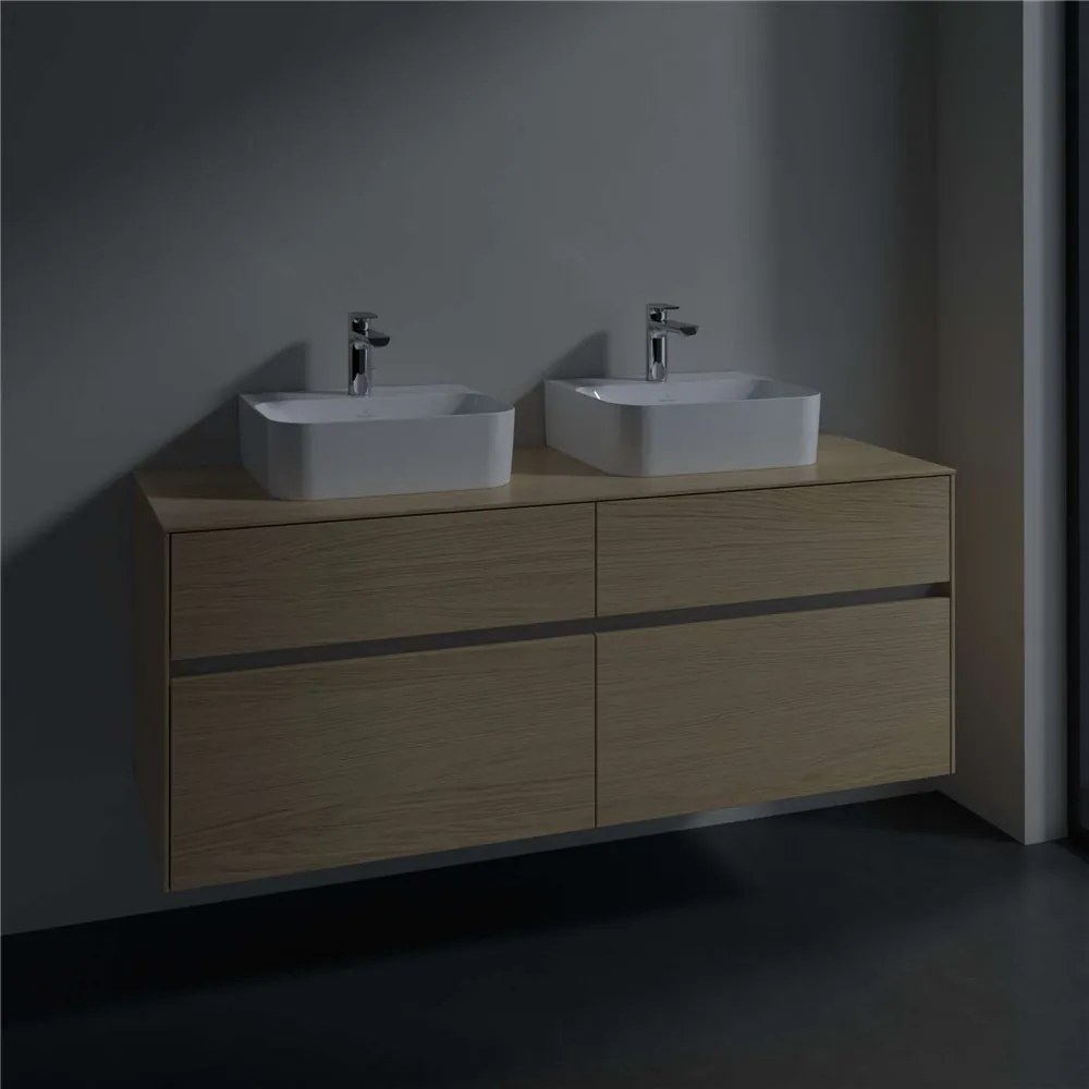 VILLEROY &amp; BOCH Collaro závesná skrinka pod dve umývadlá na dosku, 4 zásuvky, 1400 x 500 x 548 mm, Nordic Oak, C10300VJ