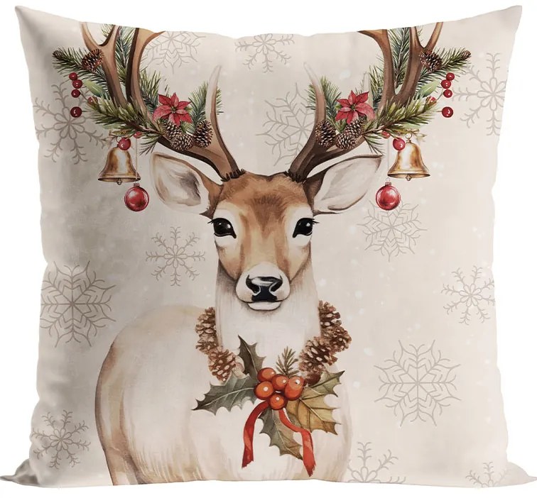 Vianočná obliečka na vankúš Velvet Jeleň 40x40 cm | INTERMEDIC SK
