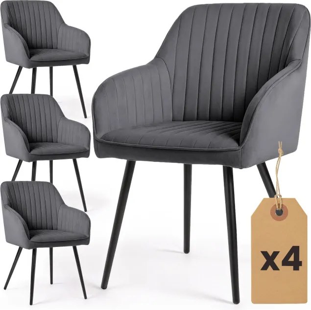 Sada štyroch jedálenských stoličiek FLORENCE zamatové, grafitové / čierne nohy (4 ks)