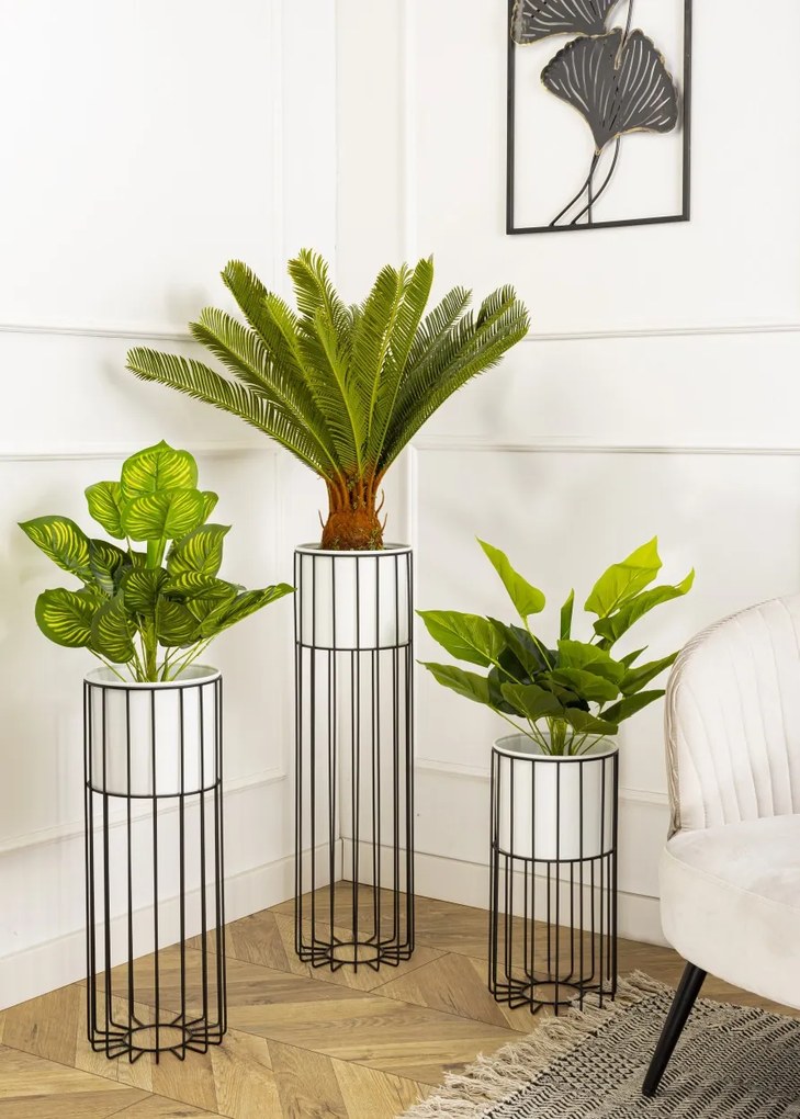 KOVOVÝ KVETINÁČ SO STOJANOM GLAM 55X20 CM BIELA/ČIERNA