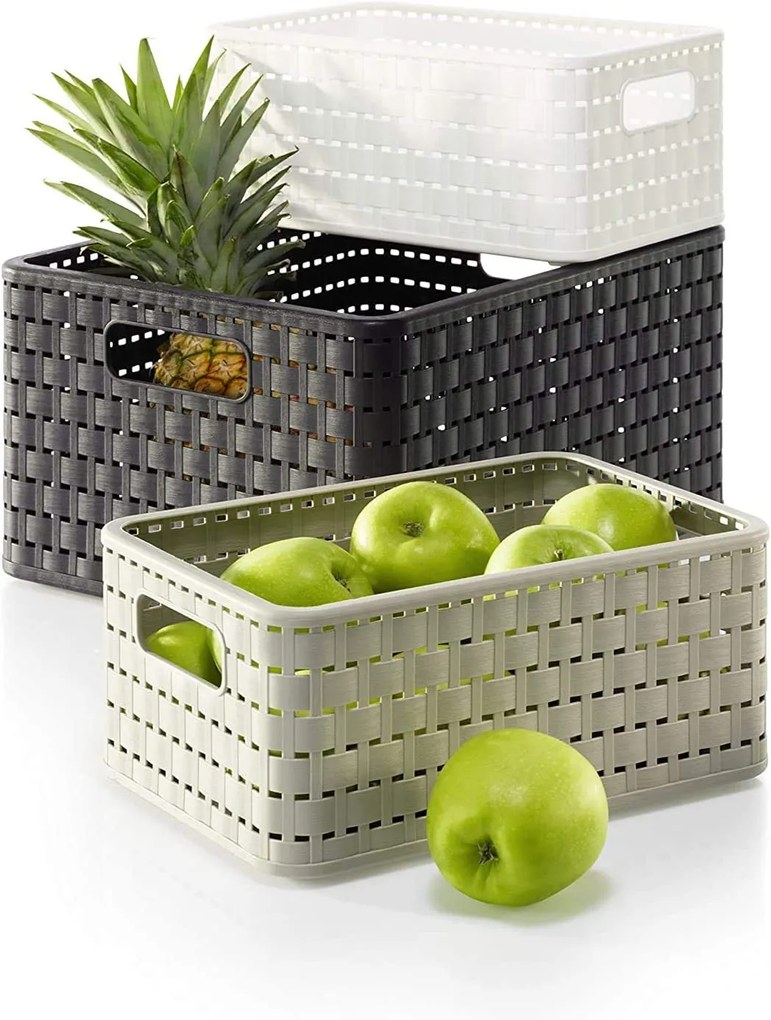 Rotho Plastový košík COUNTRY, rovný, biely (28 l - 43 x 33 x 22)