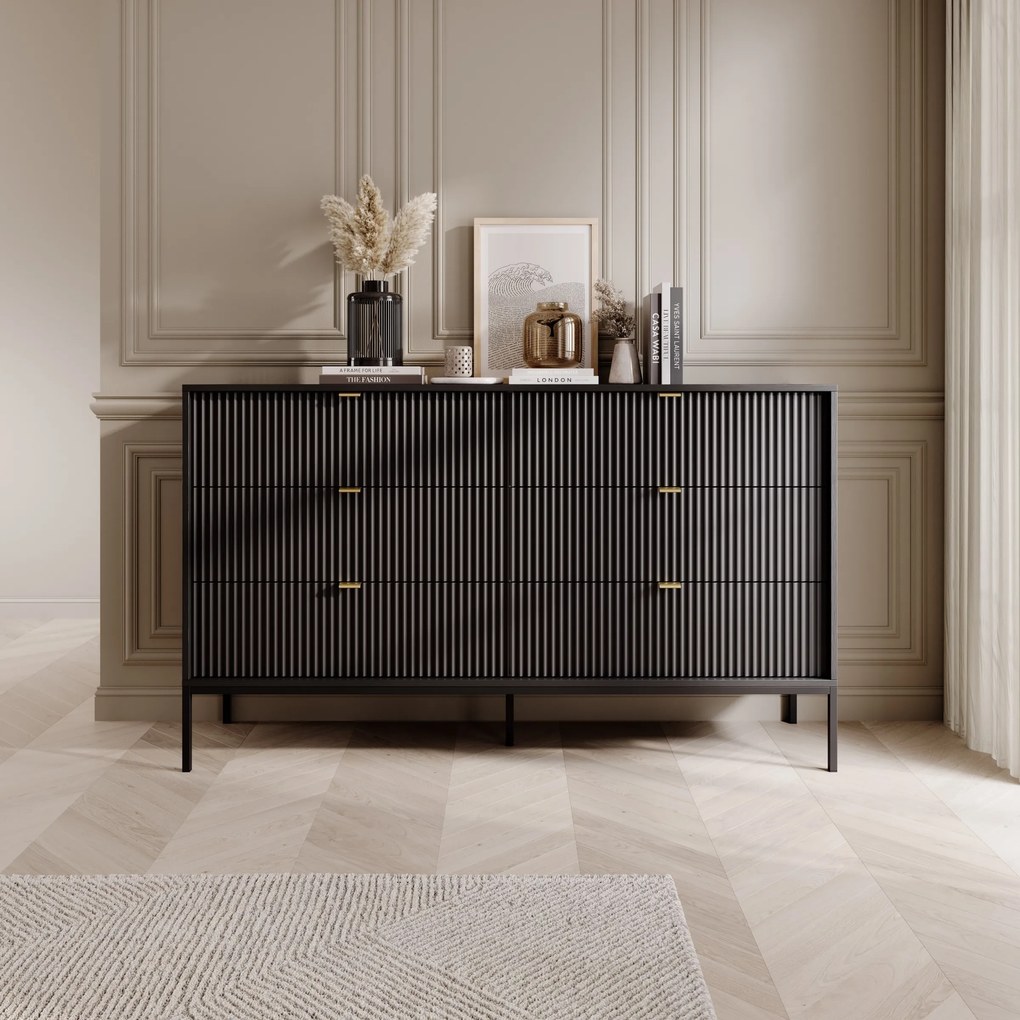 Komoda Nova 154 cm se zásuvkami černá/černý rám