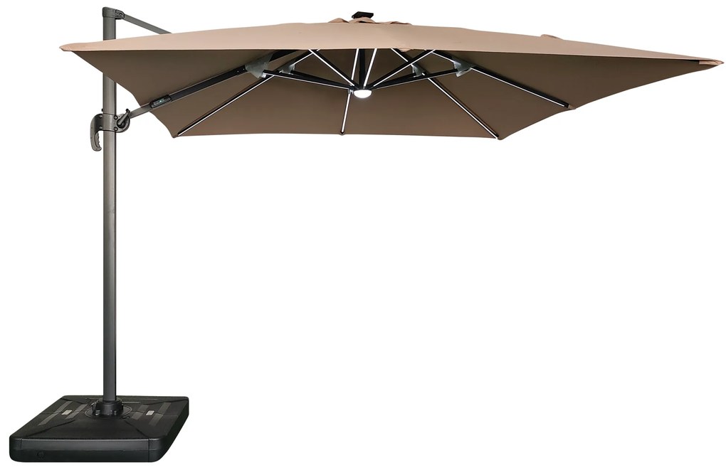 Záhradný slnečník Houseland Vexon s LED osvetlením 300x300 cm svetlohnedý