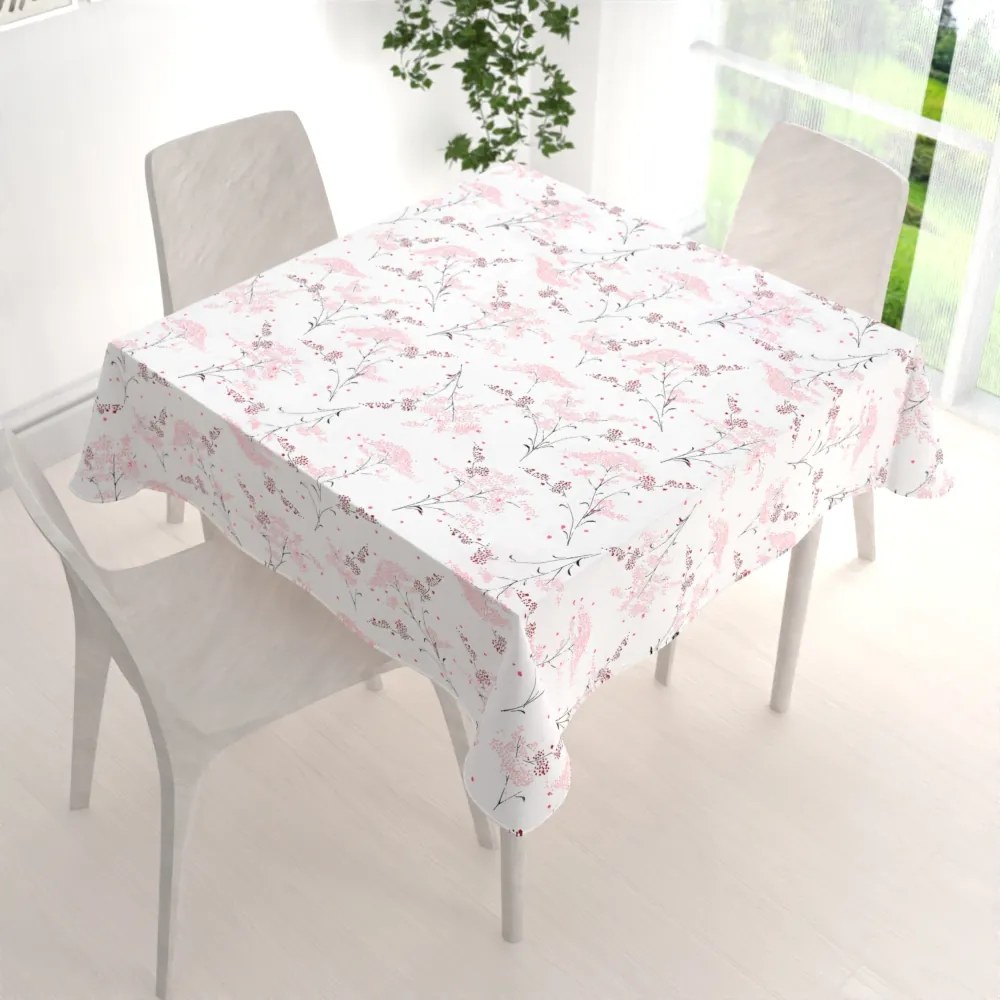 Biante Bavlnený štvorcový obrus Sandra SA-088 Vínovo-ružové lúčne kvety na bielom 100x100 cm