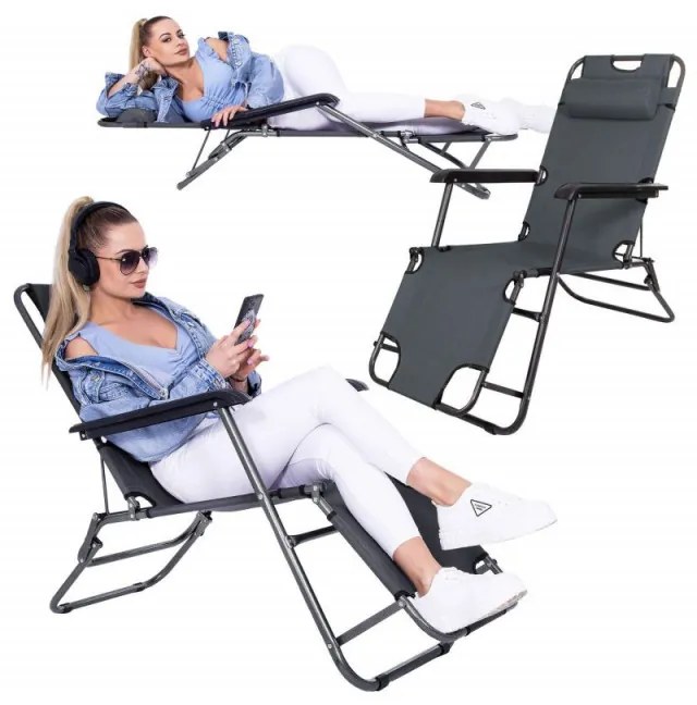 SPRINGOS Záhradné polohovacie kreslo SPRINGOS RELAX tmavo šedé