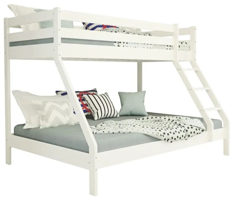 Detská poschodová posteľ z masívu s rozšíreným spodným lôžkom DENIS - 200x90/140 cm - biela