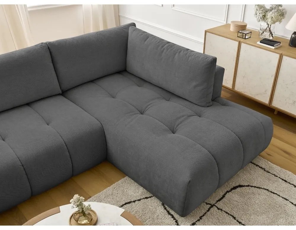 Tmavosivá rozkladacia/s úložným priestorom rohová pohovka (pravý roh/do tvaru "U") Fuji – Bobochic Paris