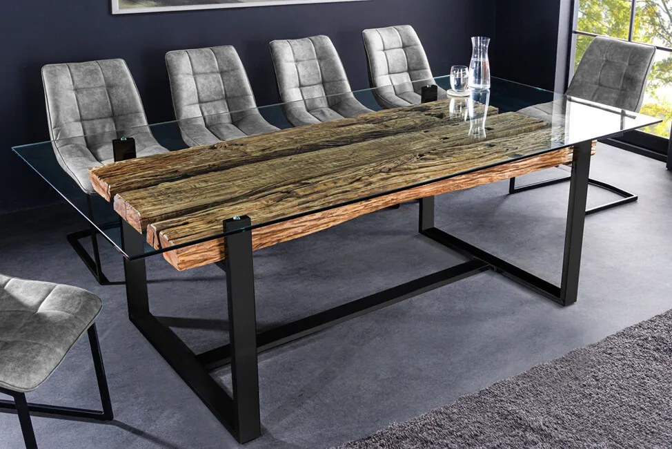 Dizajnový sklenený jedálenský stôl Barracuda Teak 220cm