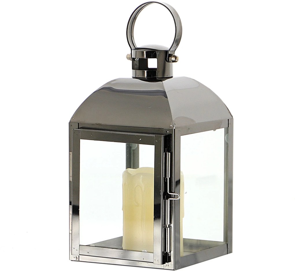 Plechový lampáš - antracit (v. 17 cm) - moderný štýl