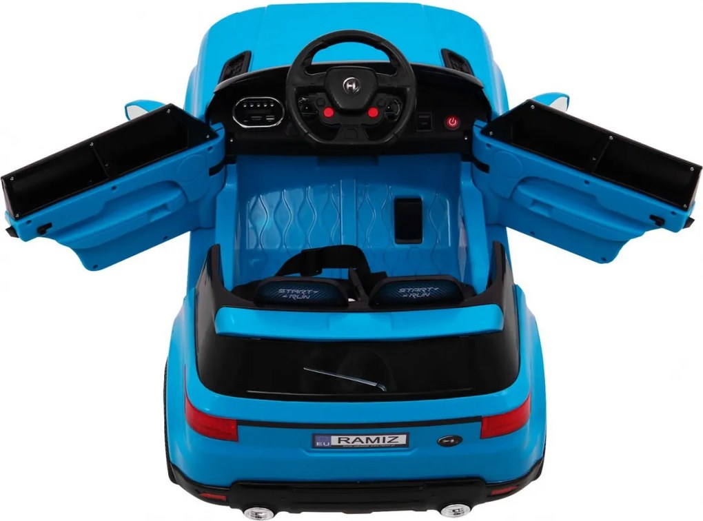 Ramiz Autíčko s batériovým štartom, modré SUV + diaľkové ovládanie + bezpečnostné funkcie