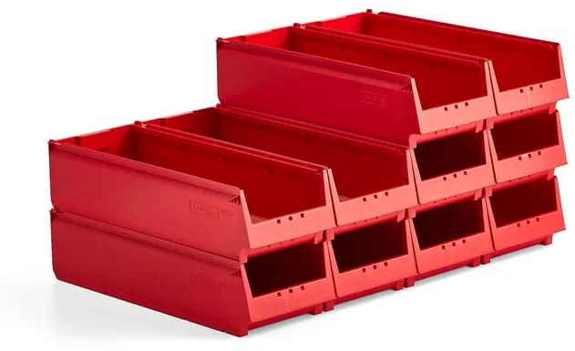 Plastové boxy AJ 9000, séria-70, 600x230x150 mm, 10 ks, červená