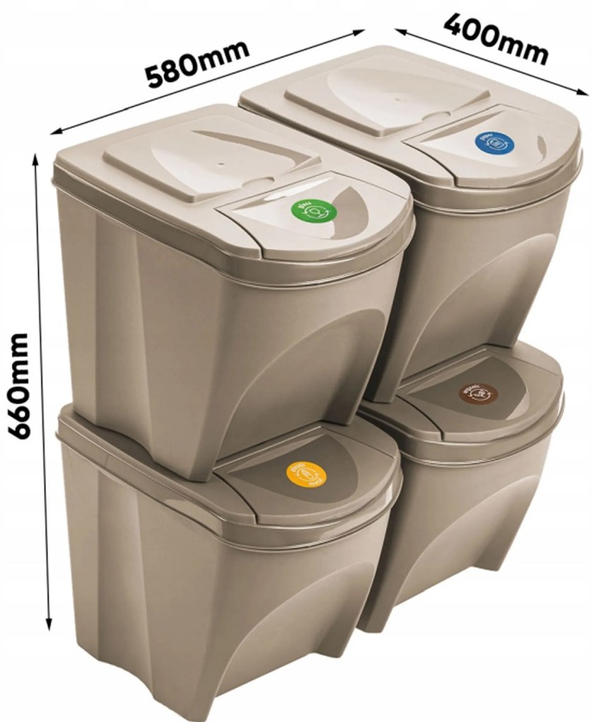 Prosperplast SORTIBOX ECO WOOD Sada 4 odpadkových košov 4x25l, naturo IKWB25S4W