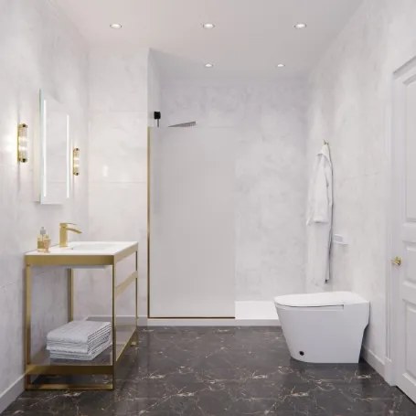 Erga Paris, sprchová zástena Walk-In 140x200 cm, 8mm sklo námraza, zlatý lesklý profil, ERG-V02-PARIS-140x200-FR-GD
