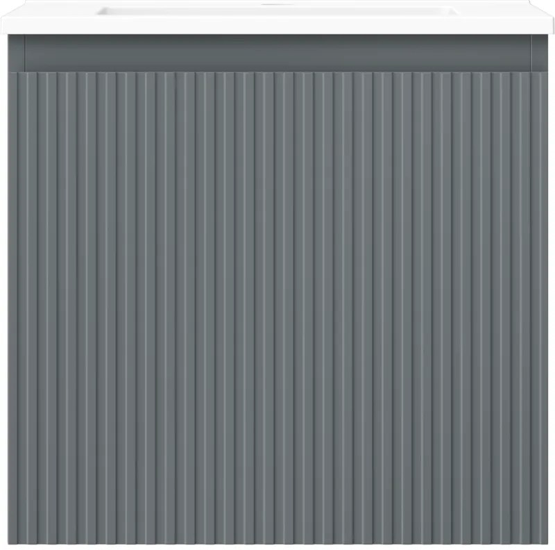 Mexen Rivel, kúpeľňová skrinka 50 cm s umývadlom Otis, 1 zásuvka, drážkovaná, grafitová matná/biela matná, 91A20-05047-1-BF66-W18M01