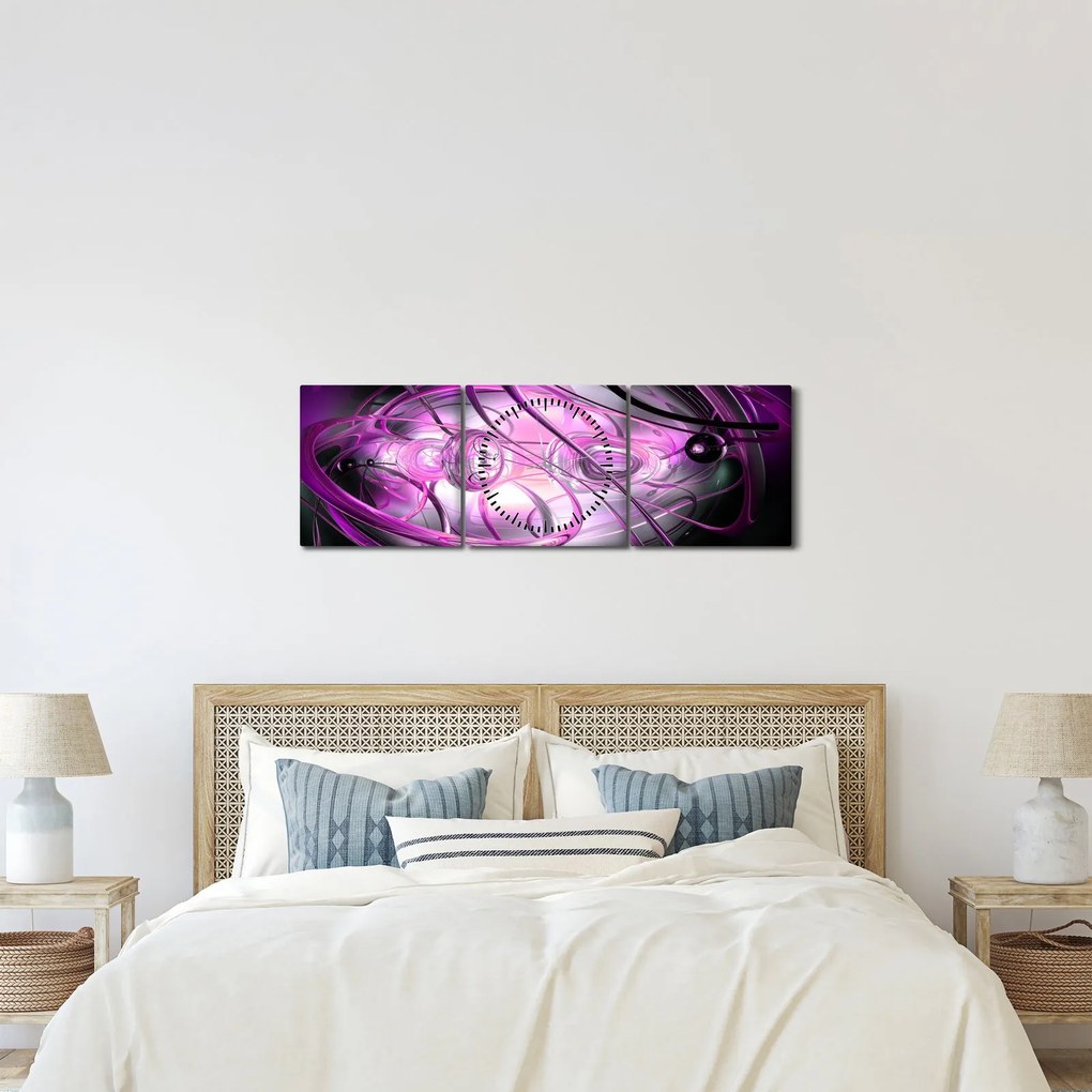 Obraz krásnej fialovej abstrakcie (s hodinami) (90x30 cm)