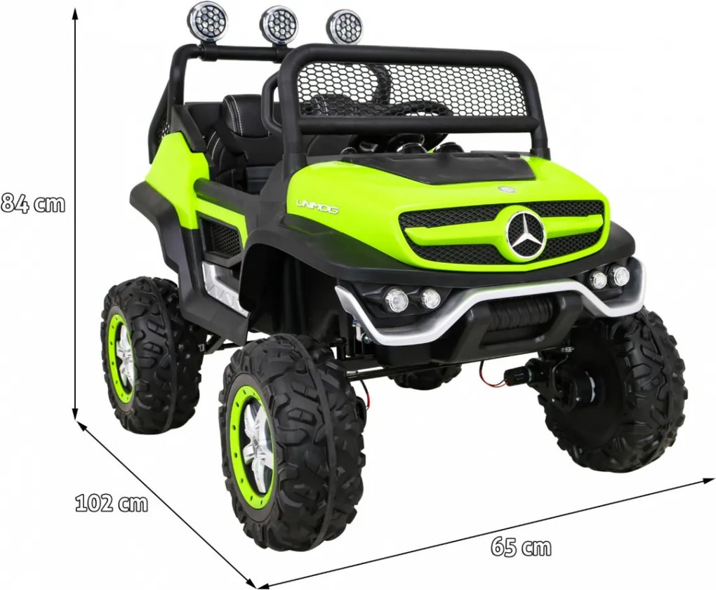 Ramiz Mercedes Benz Unimog elektrické autíčko pre deti zelené + pohon 4x4