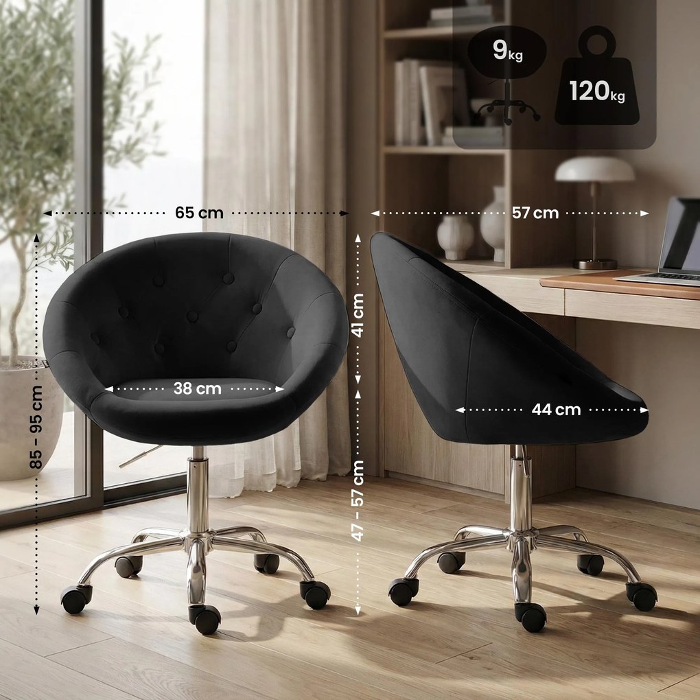 Pracovná stolička London zamat - čierna