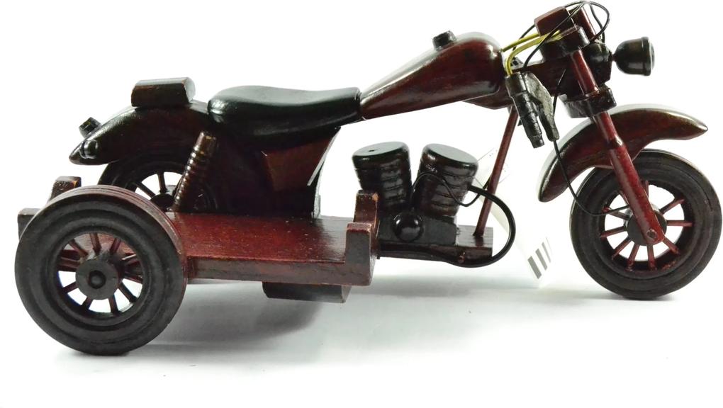 Drevená motorka - stojan na fľašu - bordová (dl. 21 cm)