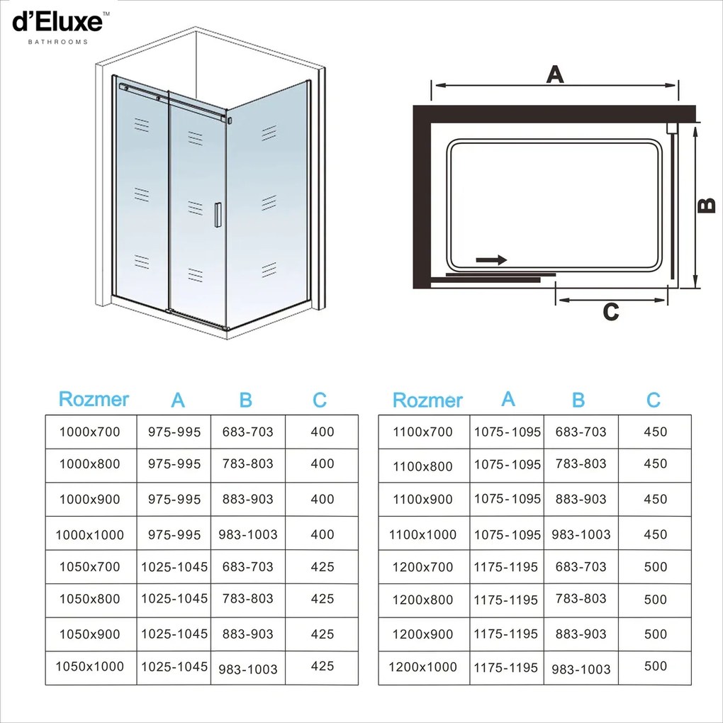 D‘Eluxe - SPRCHOVÉ KÚTY - Sprchový kút SLIDING SU1V 100-160xcm + 70-100xcm sprchový kút rohový číre 8 chróm univerzálna - ľavá/pravá 130 195 80 130x195 + 80x195 55