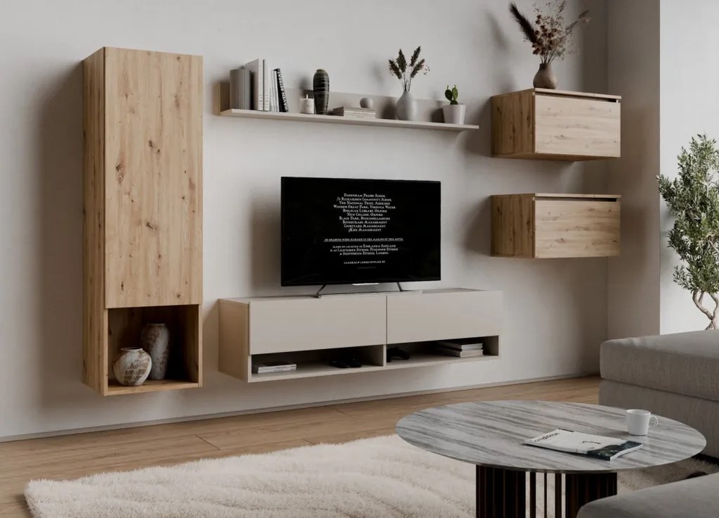 Závesná TV skrinka Asko Living, 135 cm, béžová kašmír