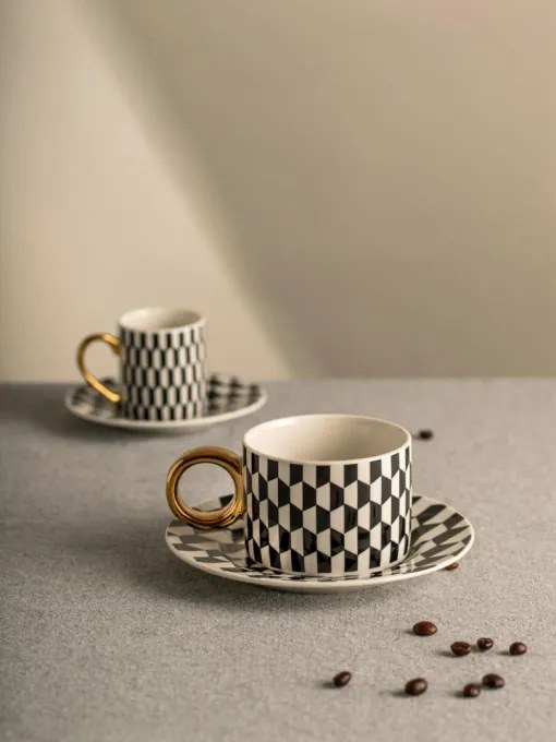 Šálka LUNYA s podšálkou, čierna / biela 757044 200 ml