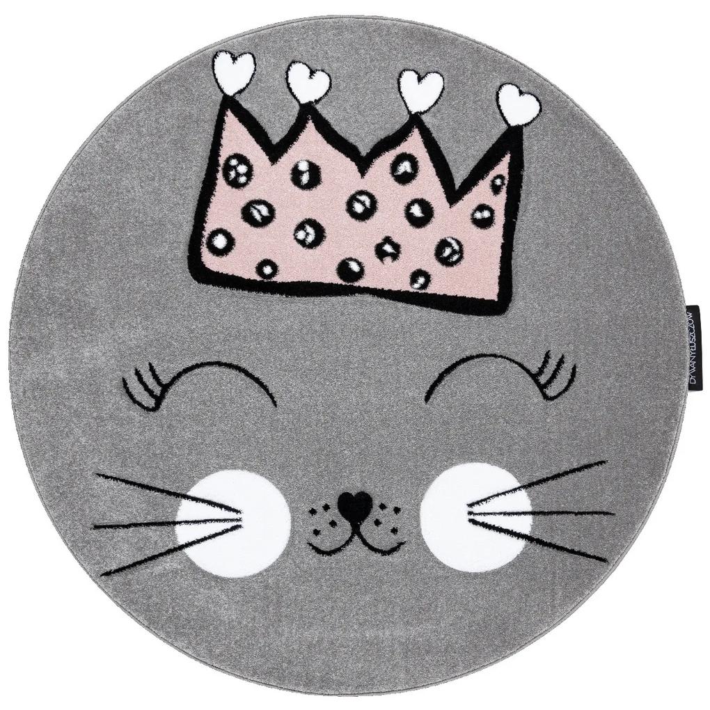 Dywany Łuszczów Detský kusový koberec Petit Cat crown grey kruh - 160x160 (priemer) kruh cm