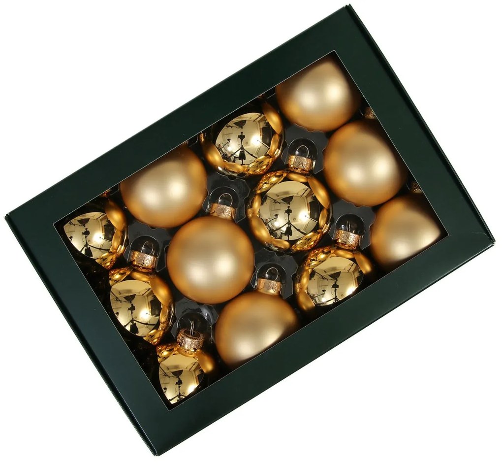 Zlaté sklenené vianočné gule 5cm 12ks