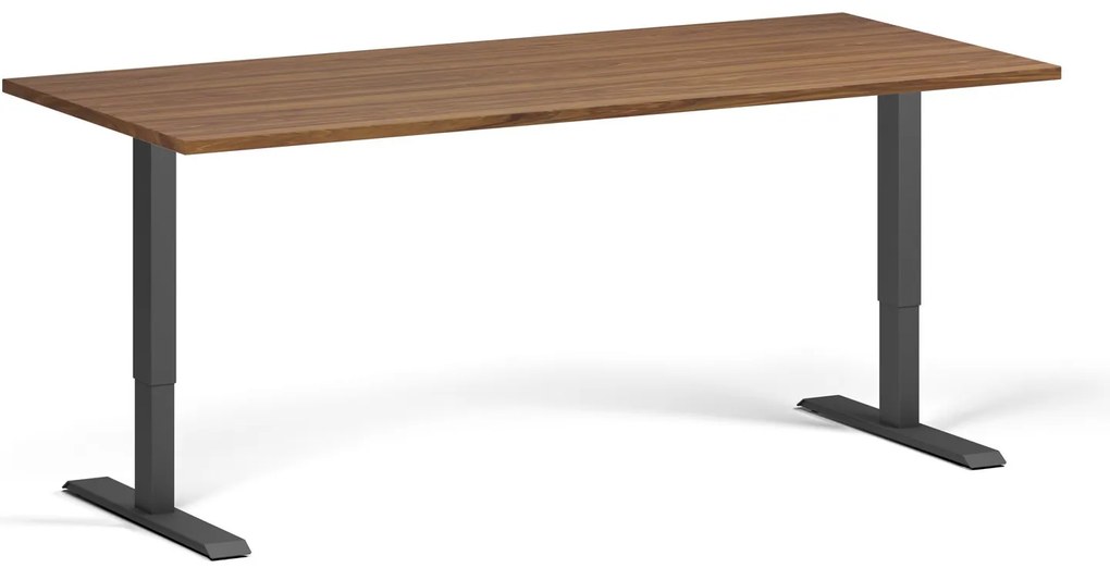 Výškovo nastaviteľný stôl, 180x80 cm, 1 motor, čierna podnož, orech