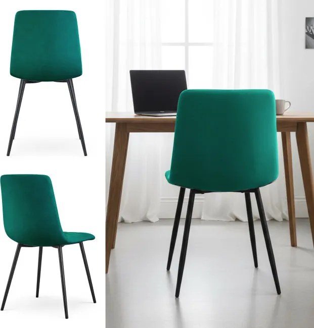 Sada dvoch jedálenských stoličiek MILO zamatové, fľaškovo zelené / čierne nohy (2 ks)