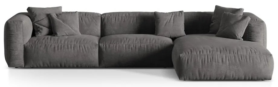 Sivá zamatová modulárna rohová pohovka (pravý roh/s leňoškou) Martina – Micadoni