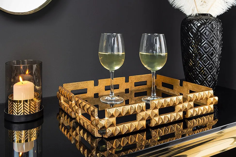 Dizajnový ručne vyrábaný podnos Luxor čierna/zlatá 40cm
